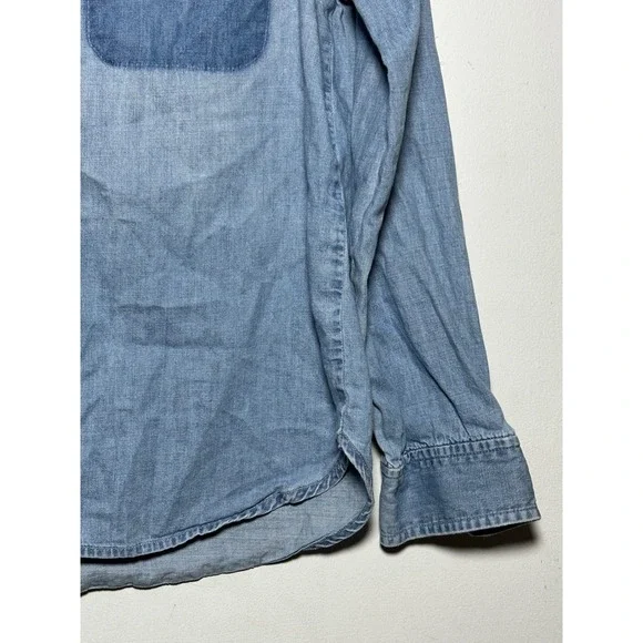 FLAW Madewell Shrunken Denim Shirt Light Wash Button Up Long Sleeve Top Women M - Picture 5 of 9
